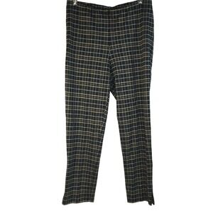 J Jill Ponte Slim Leg Petite Plaid Pants Black Gold Size L